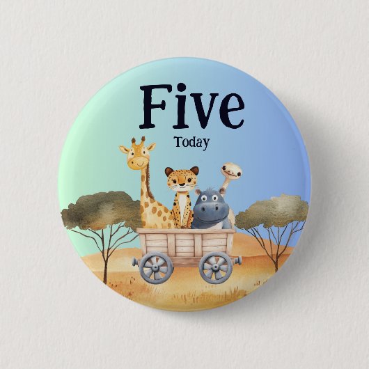 Fun Blue Safari 5th Birthday Button (Vorderseite)