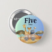 Fun Blue Safari 5th Birthday Button (Vorne & Hinten)