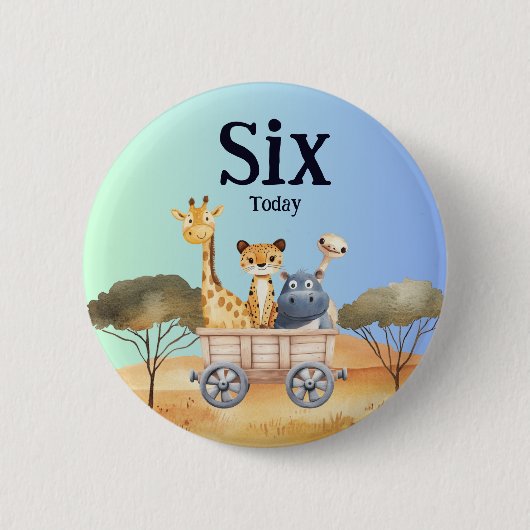 Fun Blue Safari 6th Birthday Button (Vorderseite)
