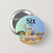 Fun Blue Safari 6th Birthday Button (Vorne & Hinten)