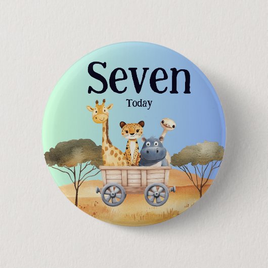 Fun Blue Safari 7th Birthday Button (Vorderseite)
