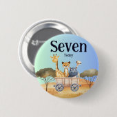 Fun Blue Safari 7th Birthday Button (Vorne & Hinten)