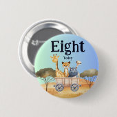 Fun Blue Safari 8th Birthday Button (Vorne & Hinten)