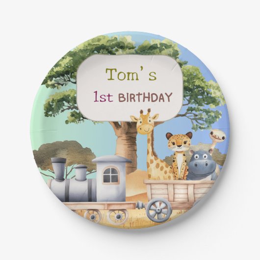 Fun Blue Safari Party Pappteller (Vorderseite)