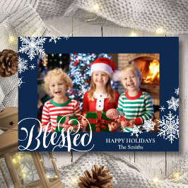 Fun Blue Snowflakes Modernes Script Minimalistisch Feiertagskarte