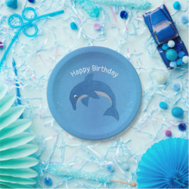 Fun Blue Sparkle like Dolphin Jumping Birthday Pappteller