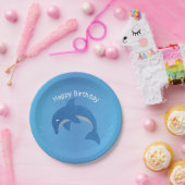 Fun Blue Sparkle like Dolphin Jumping Birthday Pappteller (Party)