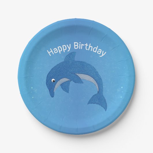 Fun Blue Sparkle like Dolphin Jumping Birthday Pappteller (Vorderseite)