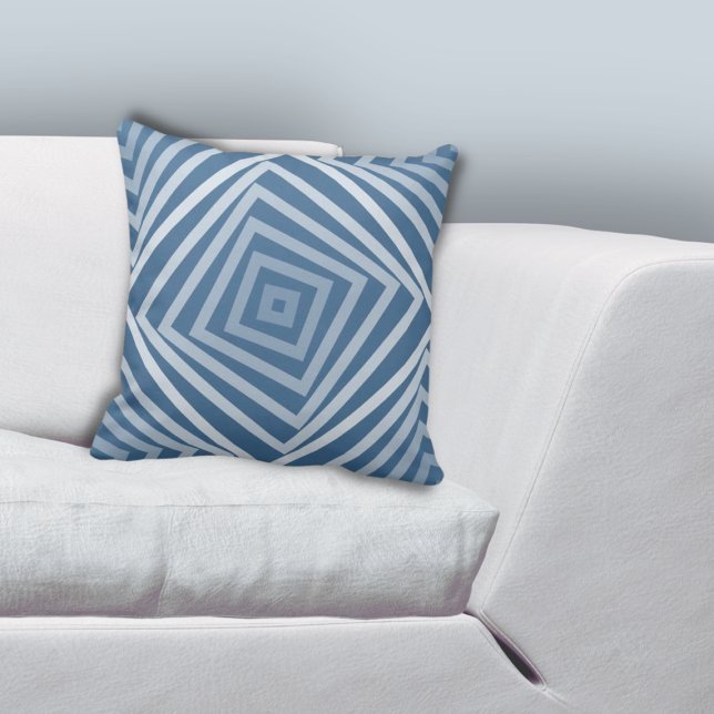 Fun Blue Square Box Spiral Kissen (Fun Geometric Blue Square Box Spiral Throw Pillow)