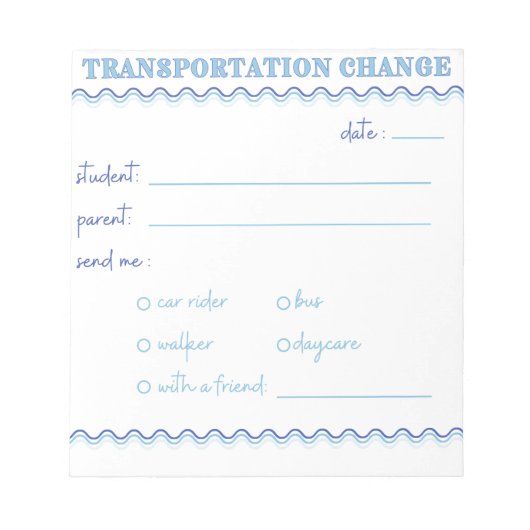 Fun Blue Transportation ändern Notepad Notizblock (Vorderseite)