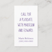 Fun Blue Vogel Playdate Telefonnummerkarte (Rückseite)