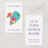 Fun Blue Vogel Playdate Telefonnummerkarte (Vorne/Hinten)