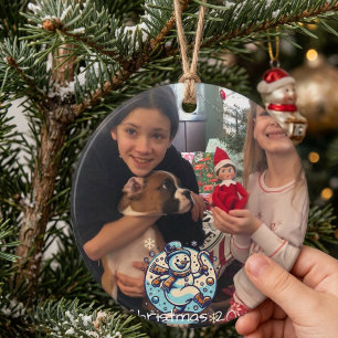 FUN BLUE&WHITE Fügen Sie Ihr FOTO SNOWMAN Ornament Aus Glas