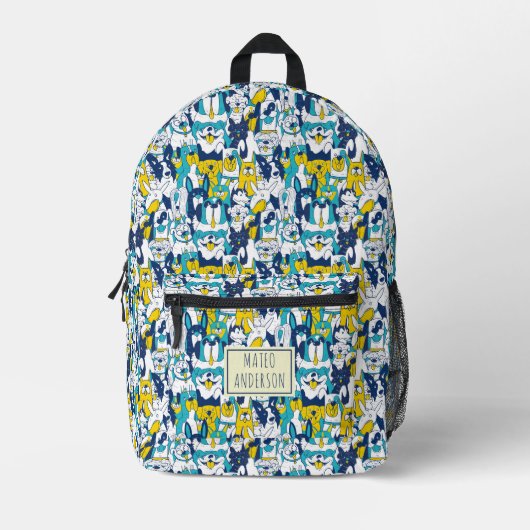 Fun Blue Yellow Dogs Pattern Personalized Name Bedruckter Rucksack (Vorderseite)
