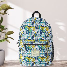 Fun Blue Yellow Dogs Pattern Personalized Name Bedruckter Rucksack