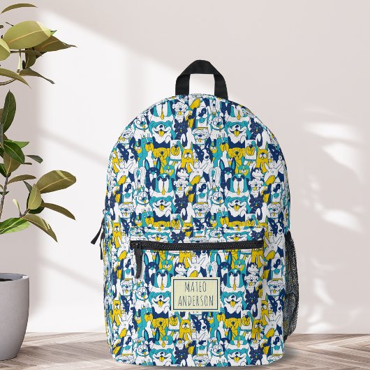 Fun Blue Yellow Dogs Pattern Personalized Name Bedruckter Rucksack
