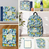 Fun Blue Yellow Dogs Pattern Personalized Name Edelstahlflasche