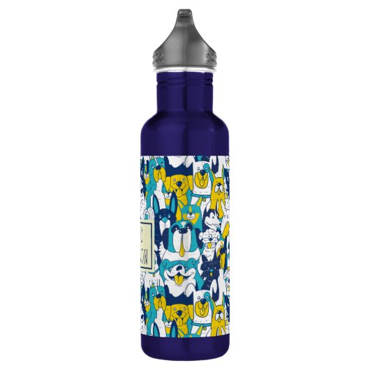 Fun Blue Yellow Dogs Pattern Personalized Name Edelstahlflasche (Rechts)