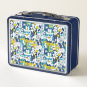 Fun Blue Yellow Dogs Pattern Personalized Name Metall Brotdose (Rückseite)