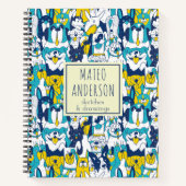 Fun Blue Yellow Hogs Muster Personalisierter Name Notizblock (Vorderseite)