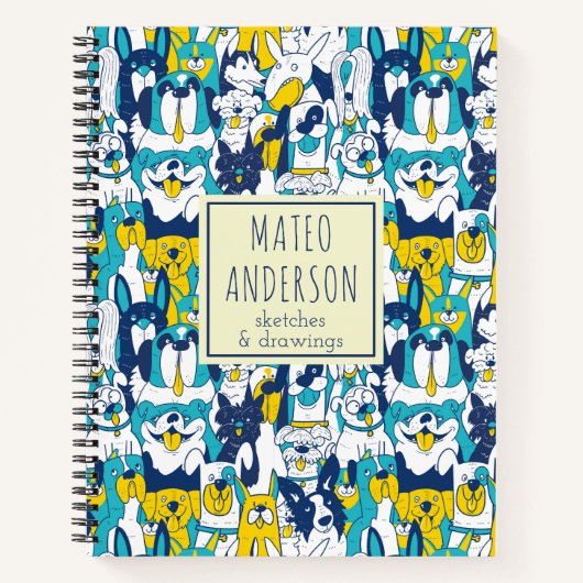 Fun Blue Yellow Hogs Muster Personalisierter Name Notizblock (Vorderseite)