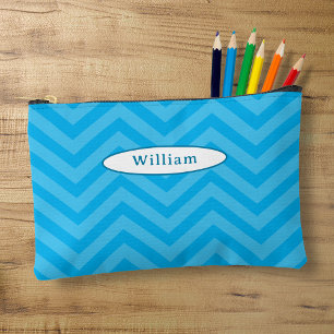 Fun Blue Zickzack Muster Personalisiert Pencil Cas Zubehörtasche