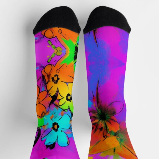 Fun Blume bunt abstrakte Orange Fuchsia Kitty Socken (Oben)