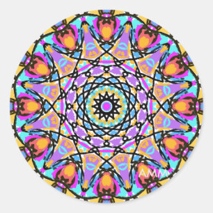 Fun Blume Kaleidoskop Runder Aufkleber