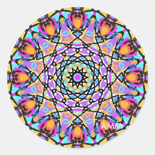 Fun Blume Kaleidoskop Runder Aufkleber (Vorderseite)