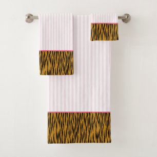Fun Blush Pink Streifen & Tigerprint Badhandtuch Set