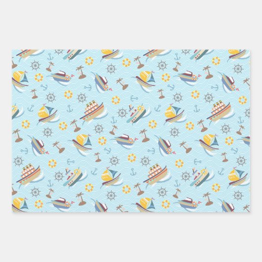Fun Boats Blue Wrapping Paper Geschenkpapier Set (Vorderseite 3)