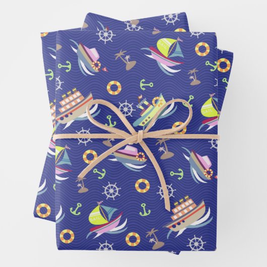 Fun Boats Blue Wrapping Paper Geschenkpapier Set (Beispiel)