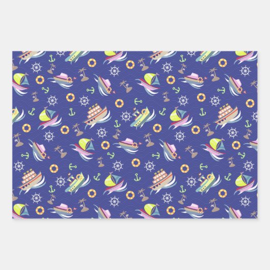 Fun Boats Blue Wrapping Paper Geschenkpapier Set (Vorderseite)
