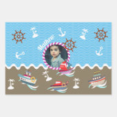 Fun Boats Foto Brown Blue Wrapping Paper Sheets Geschenkpapier Set (Vorderseite)