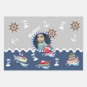 Fun Boats Foto Grau Blau Geschenkpapier Set (Vorderseite)