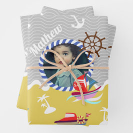 Fun Boats Foto Graugelb Geschenkpapier Set
