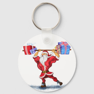 Fun Bodybuilder Weihnachtsmann mit Weihnachtsgesch Schlüsselanhänger