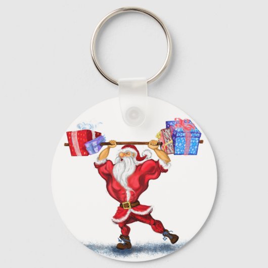 Fun Bodybuilder Weihnachtsmann mit Weihnachtsgesch Schlüsselanhänger (Vorderseite)