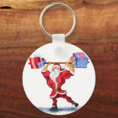 Fun Bodybuilder Weihnachtsmann mit Weihnachtsgesch Schlüsselanhänger (Vorderseite)