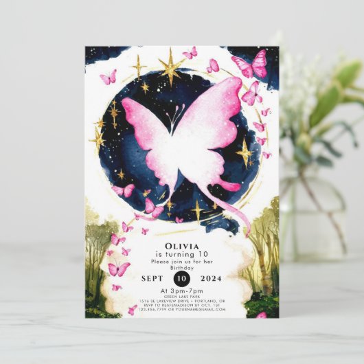 Fun Boho Butterfly Geburtstag Einladung (Stehend Vorderseite)