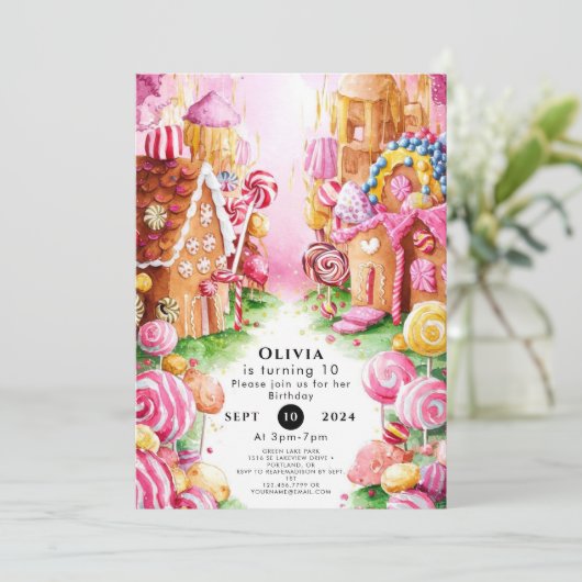 Fun Boho Candyland Birthday Einladung (Stehend Vorderseite)