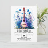 Fun Boho Guitar Boy Birthday Einladung (Stehend Vorderseite)