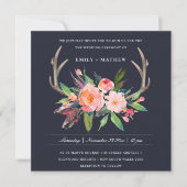 FUN BOHO NAVY BLUSH ANTLER FLORAL LANDWEDDING EINLADUNG (Vorderseite)