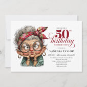 Fun bold 50th birthday woman whimsical invitation einladung (Vorderseite)
