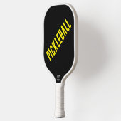 Fun Bold 90er hellgelber Diagonaltext auf schwarz Pickleball Schläger (Links)