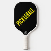 Fun Bold 90er hellgelber Diagonaltext auf schwarz Pickleball Schläger (Vorderseite)
