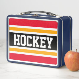 Fun Bold Black Bright Red Yellow HOCKEY Streifen Metall Brotdose