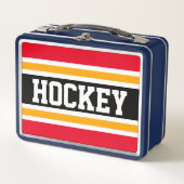 Fun Bold Black Bright Red Yellow HOCKEY Streifen Metall Brotdose (Vorderseite)