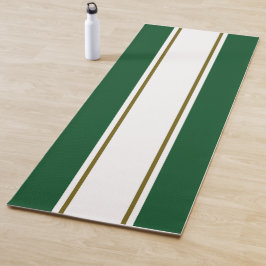 Fun Bold Green White Golden Olive Racing Streifen Yogamatte