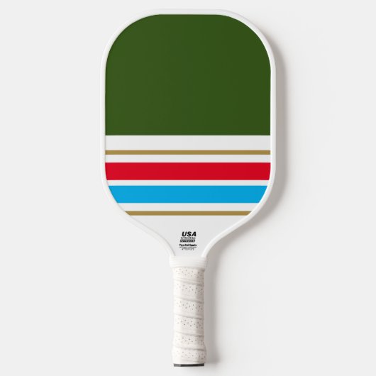 Fun Bold Green White Sky Blue Racing Streifen Pickleball Schläger (Vorderseite)